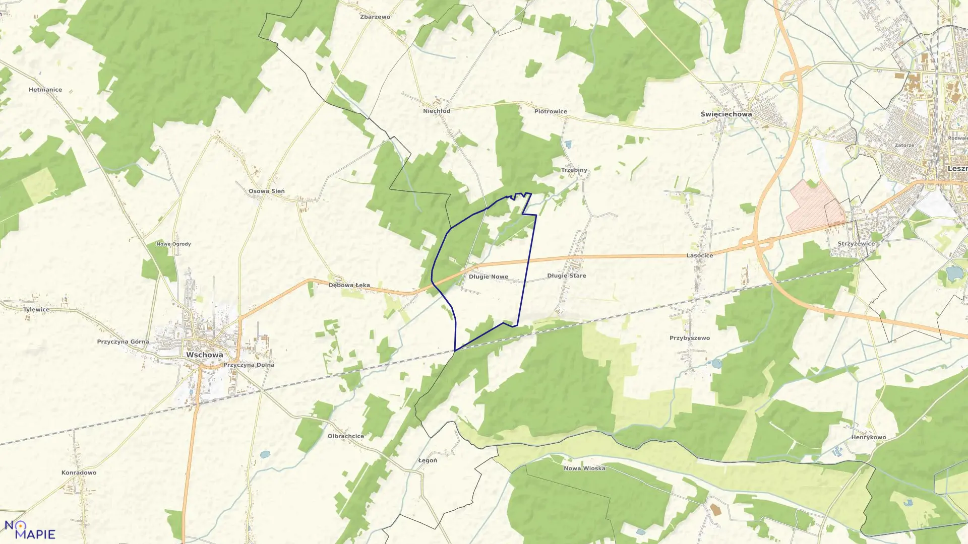 Mapa obrębu Długie Nowe w gminie Święciechowa