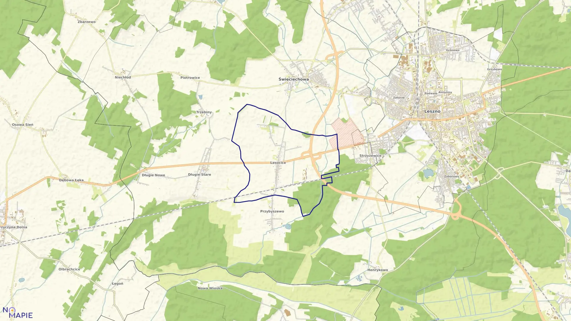 Mapa obrębu Lasocice w gminie Święciechowa