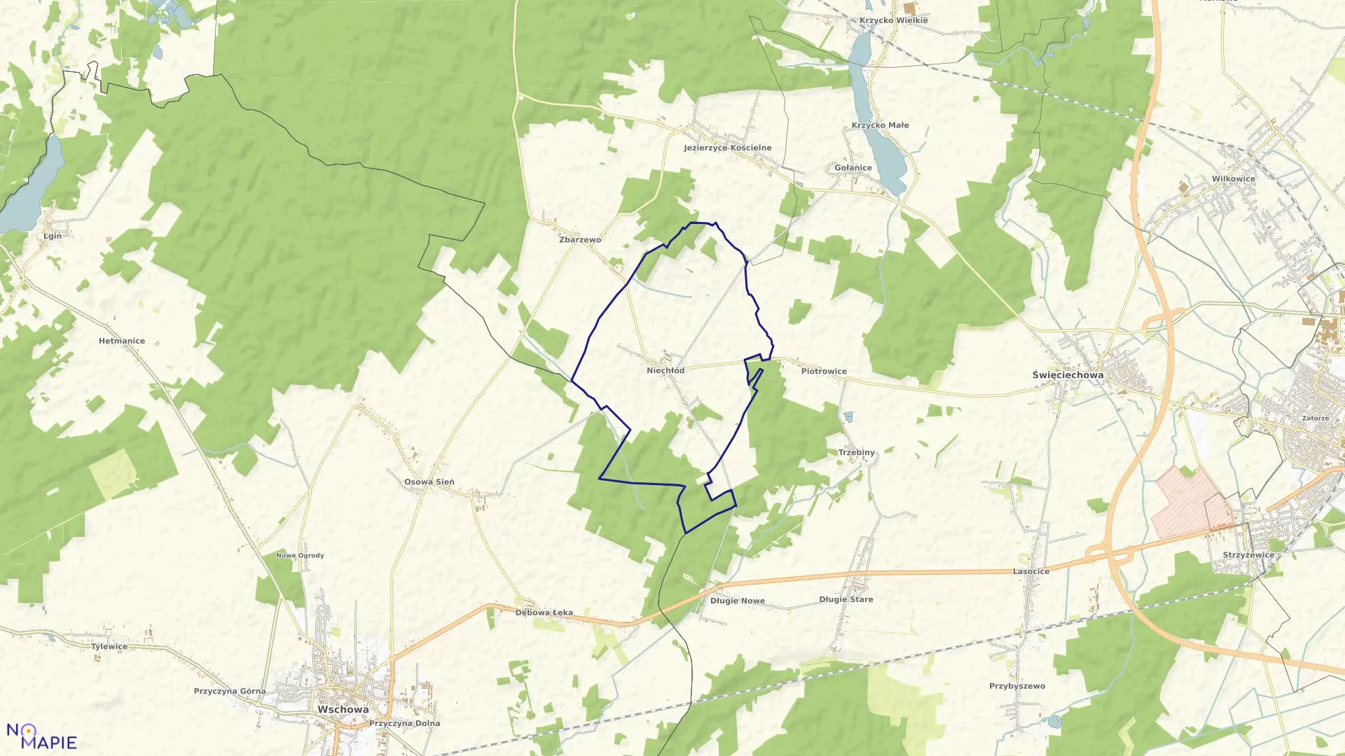 Mapa obrębu Niechłód w gminie Święciechowa