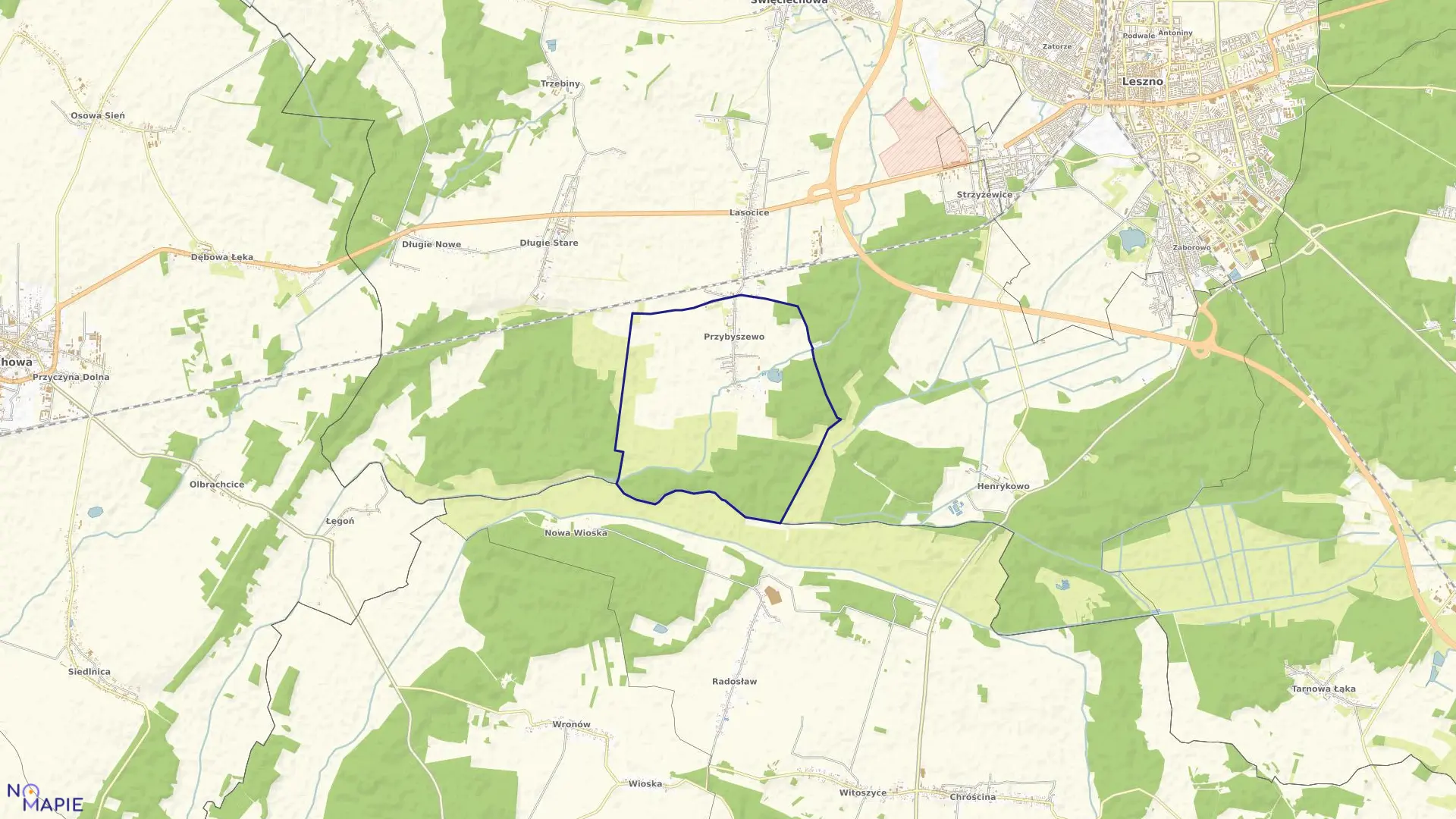 Mapa obrębu Przybyszewo w gminie Święciechowa