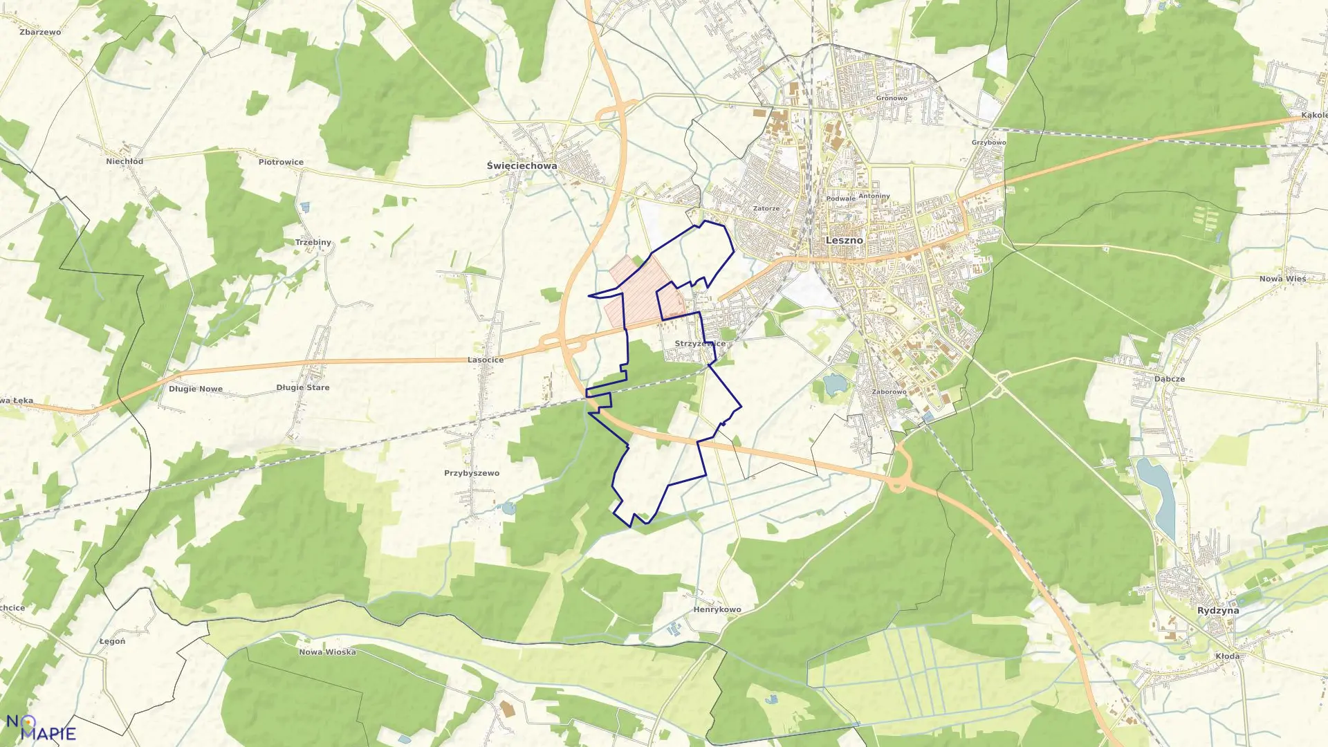 Mapa obrębu Strzyżewice w gminie Święciechowa